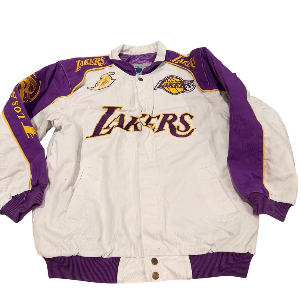 Los Angeles Lakers White Bomber Jacket Men's Medium Vintage 90's
